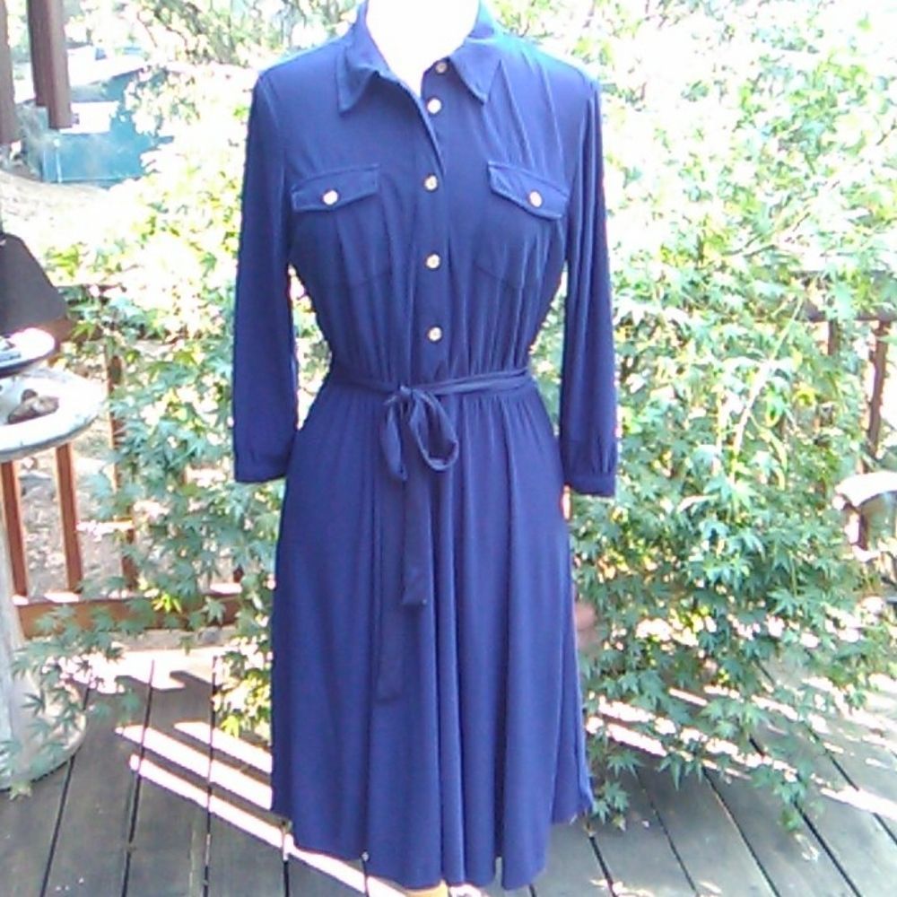 My Collection Dark Navy Shirtwaist Dress